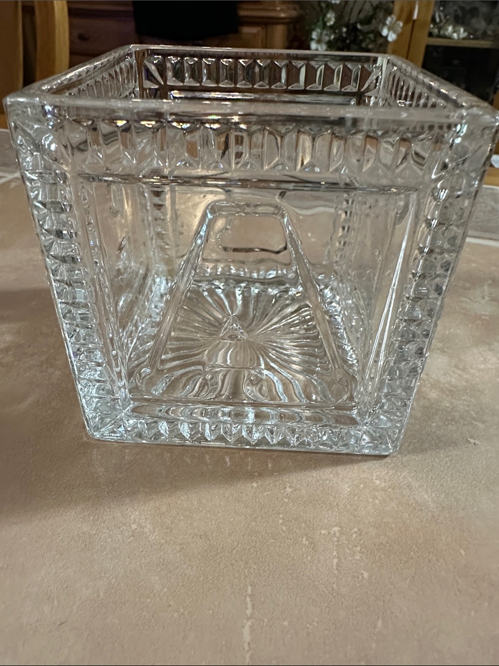 Vintage Teleflora Lead Crystal Block Cube Baby Planter Storage Spells B A B Y 4”